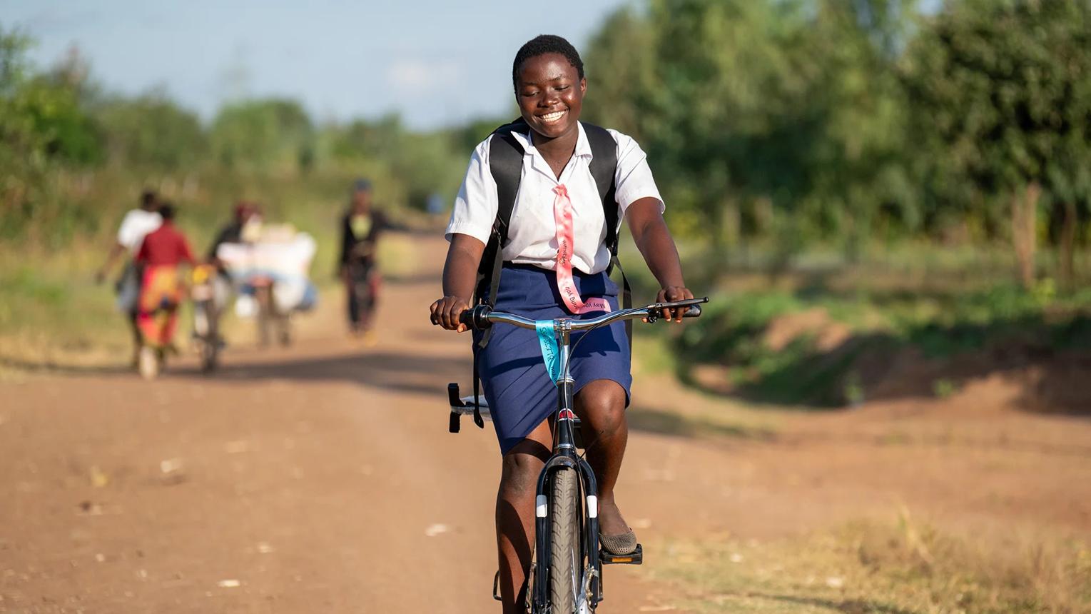 Learners receiving bicycles for school travel
