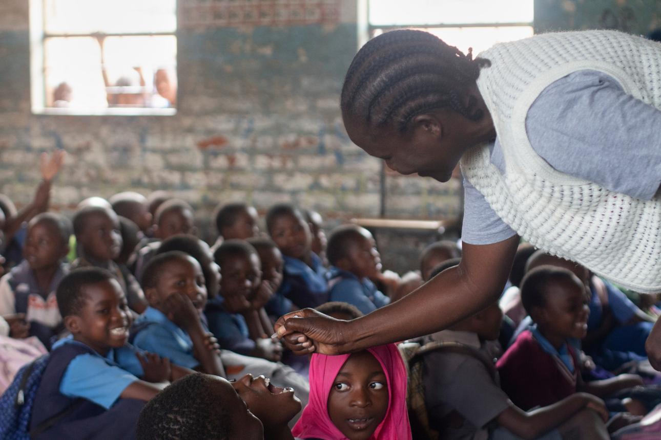 Child receiving a measles-rubella vaccination